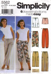 5562 6 EZ DRAWSTRING PANTS, SHORTS LENGTHS PATTERN 14-20